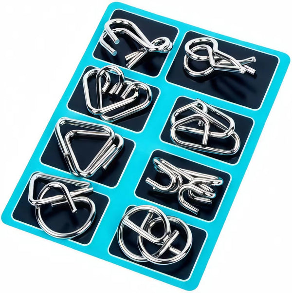 Metal Wire Puzzle Set of 24 with Pouch | Brain Teaser IQ Test Disentanglement Iron Link Unlock Interlock Game Party Favor Kids Adults Challen