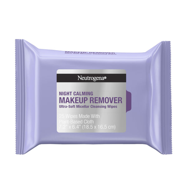 Neutrogena Makeup Remover Night Calming Cleansing Towelettes, Disposable Nighttime Face Wipes to Remove Dirt, Oil & Makeup, 25 Ct