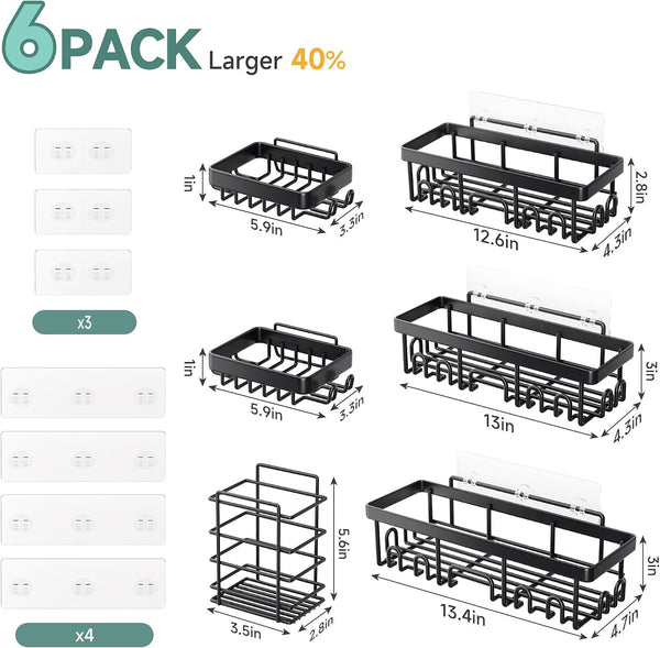 Veken Shower Caddy 6-Pack, Bathroom Organizers and Storage Shelves, Black Black 6-Piece Set