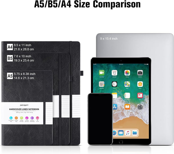College Ruled Notebook A5, 312 Numbered Pages Diary, Lined Leather Journal Black A5