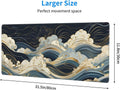 Abstract Japanese Ocean Waves Gaming Mouse Pad XL, Large Non Slip Rubber Mousepad, Stitched Edges Mouse Pads, Long Extended Mouse Pad,31.5'' X 11.8''