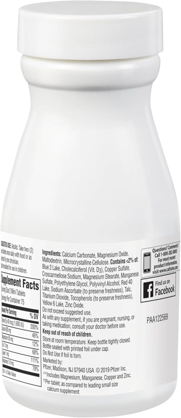 Caltrate Minis 600 Plus D3 Plus Minerals Calcium and Vitamin D Supplement Tablets, Bone Health and Mineral Supplement for Adults - 150 Count 150