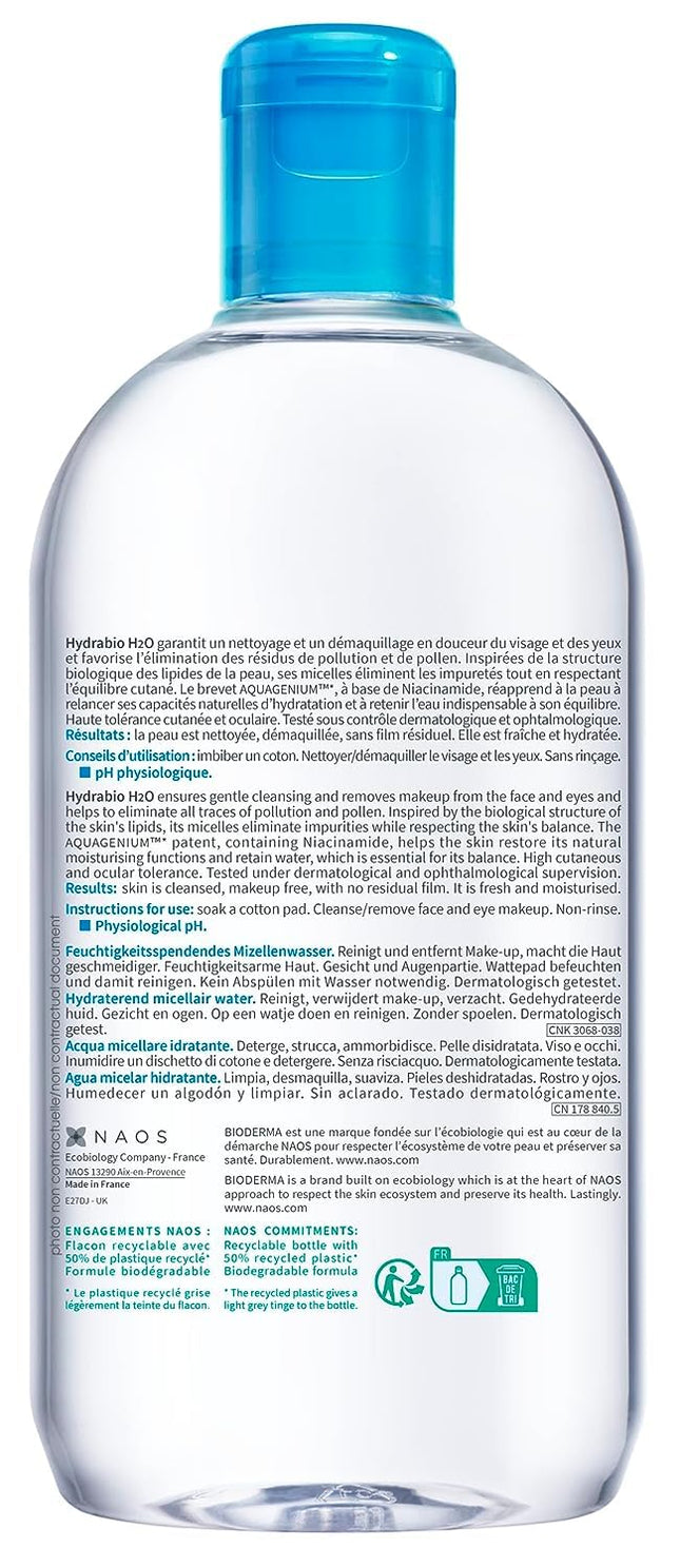 Bioderma - Hydrabio H2O Micellar Water - Face Cleanser and Makeup Remover - Mice