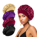 4PCS Silk Bonnet for Sleeping,Hair Wrap Satin Bonnets Shower Cap for Black Women Men, Elastic Wide Band Hair Bonnet Cap for Sleeping Curly