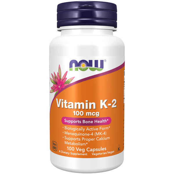NOW Foods Supplements, Vitamin K-2 100 Mcg, Menaquinone-4 (MK-4), Supports Bone Health*, 100 Veg Capsules