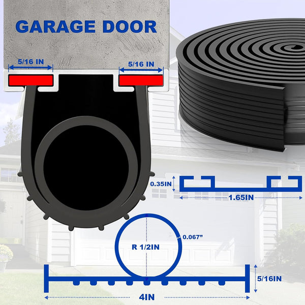 DGSL Garage Door Seals Bottom Rubber Weather Stripping Kit Seal Strip Replacement, Weatherproof Threshold Buffering Sealing Rubber 5/16 Inch T