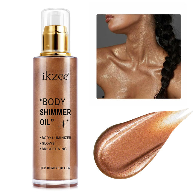 Shimmer Oil 100ml, Moisturizing Long Lasting Body Luminizer Face Brighten, Waterproof Liquid Illuminator Glow, Glitter O