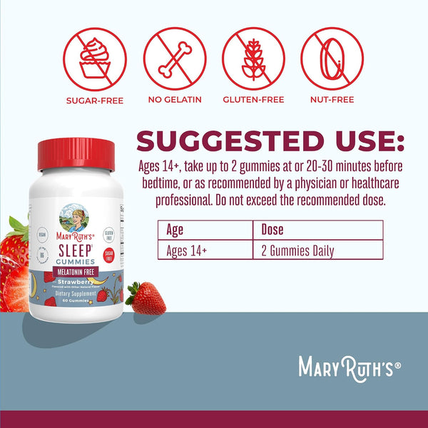 Maryruth Organics Sleep Gummies | Sugar Free | NO Melatonin | L Theanine | Lemon Balm Leaf | Chamomile | Vitamin B6 | Relaxation & Sleep Support |