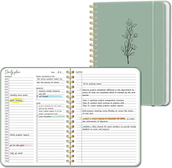 Undated Daily Planner with Hourly Schedule, to Do List Spiral Notebook, Easily Organize Your Work Tasks and Appointments, Perfect School or Office