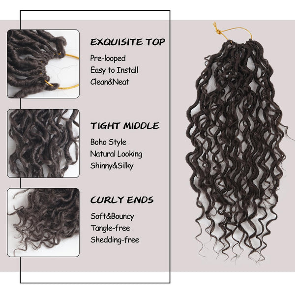Vemet Goddess Locs Crochet Hair,8 Inch 9 Packs Faux Locs Synthetic Crochet Hair, Boho Style Pre looped crochet with Curly Ends 8 Inch(Pack of 9) #4