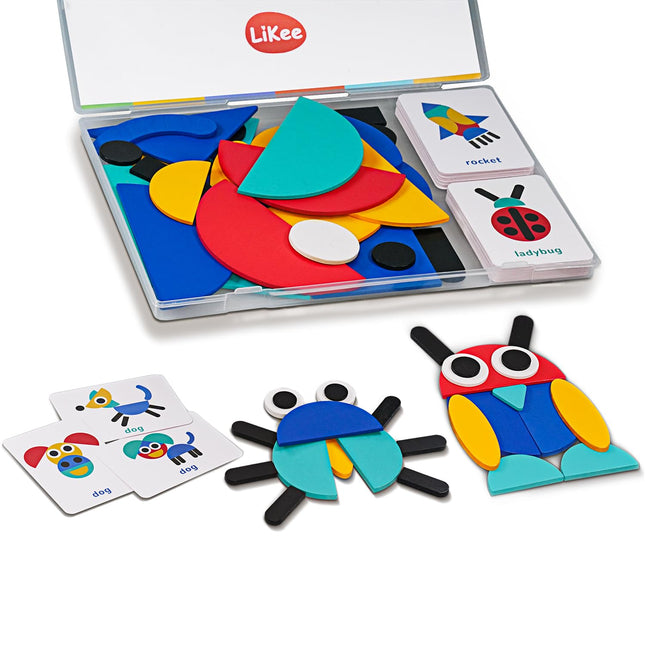Likee Open Ended Wooden Shape Puzzles (36 Blocks&60 Cards) for Toddlers 3+ Years