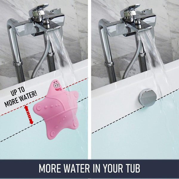 Bathtub Overflow Drain Cover with 5 Suction Cups, Pink | Adds 3-4 Inches of Water Depth, Starfish-Shaped Silicone Bath Tub Drain Plug