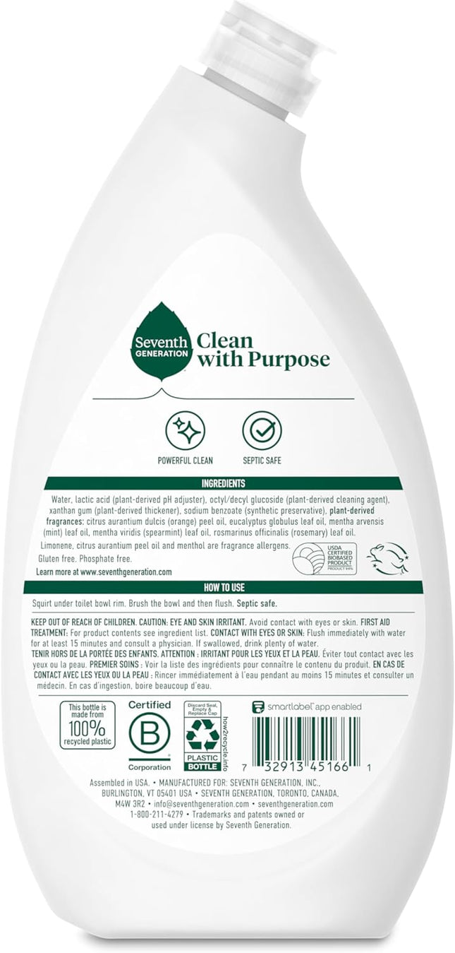 Seventh Generation Toilet Bowl Cleaner Fresh Mint Scent 4 Pack without Chlorine 