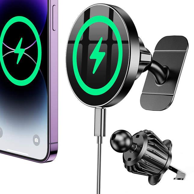 Coolpow for Magsafe Car Mount Chargerã100% Stableã 15W Magsafe Car Charger, Car Phone Holder Charger Mag Safe Car Ac