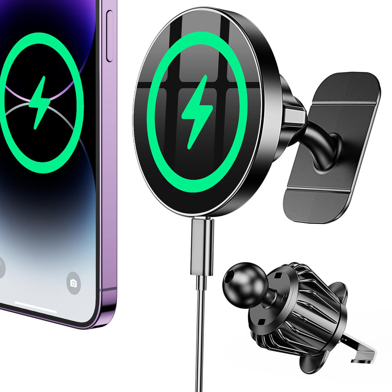 Coolpow for Magsafe Car Mount ChargerÃ£ÂÂ100% StableÃ£ÂÂ 15W Magsafe Car Charger, Car Phone Holder Charger Mag Safe Car Accessories for Women Men
