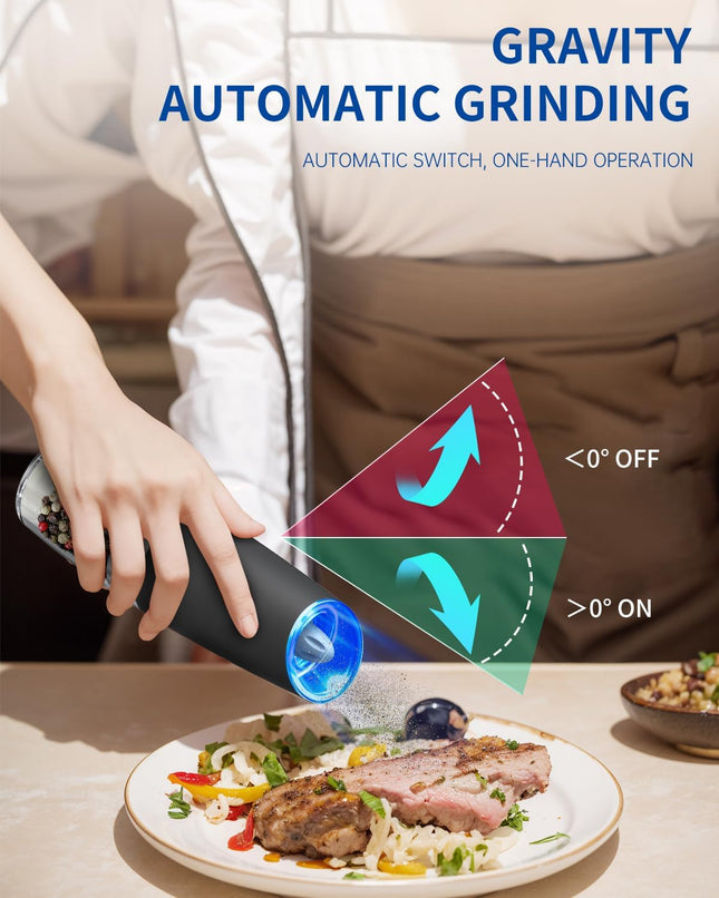 CIRCLE JOY Gravity Electric Salt and Pepper Grinder Set Automatic Salt and Pepper Grinder Set with LED Light, Battery Op