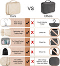 Elviros Hanging Travel Toiletry Bag for Women Vegan Leather (Beige) | 3-in-1 Waterproof Makeup Bag with Compartments for Skincare, Toiletries,