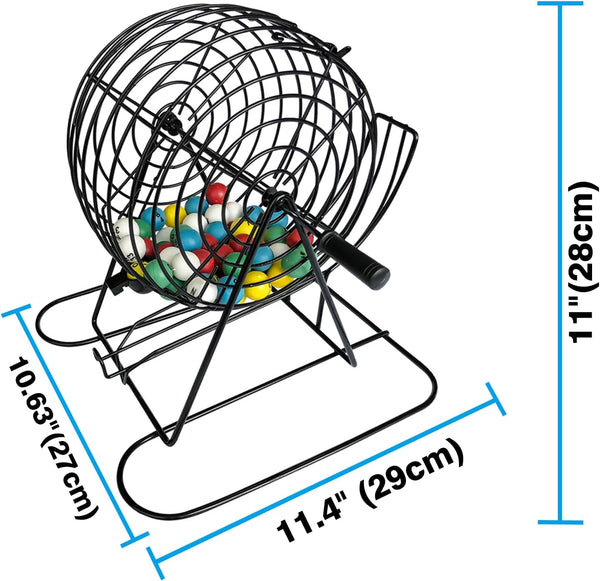 Yuanhe Jumbo Bingo Game Set - 11 Inch Tall Metal Cage with Calling Board, 7/8" Bingo Balls, 500 Bingo Chips,100 Bingo Cards for Large Group Games