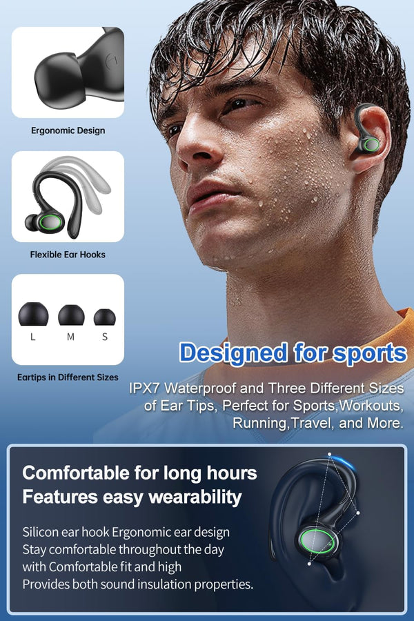 Wireless Earbuds, 60H Playback Bluetooth 5.3 Headphones,Noise Cancelling Wireless Headphones with LED Battery Display, Mics Clear Call, IPX7