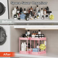 Ukeetap 2 Pack Multi-Purpose Pull-Out Storage Organizers, Under Sink & Cabinet Organizers, 12.8 Inch Pink Pink 12.8 Inch