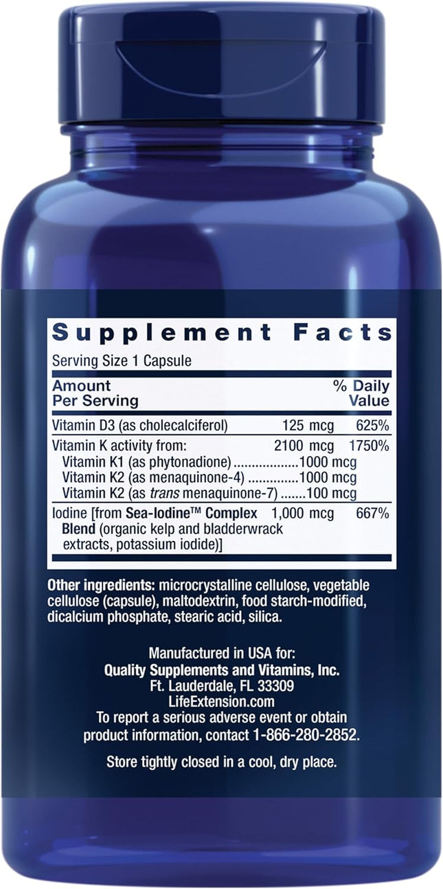 Life Extension Vitamins D and K with SeaIodine Bone Brain Thyroid Arterial Support Non GMO Once Daily Gluten Free, 60 Co