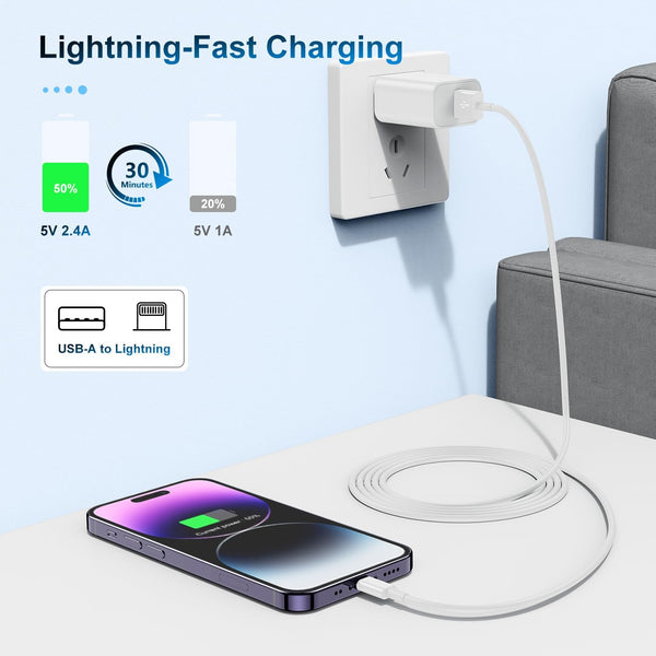 3 Pack Apple Mfi Certified Charger Cable 6Ft, Lightning to USB Cable Cord 6 Foot, 2.4A Fast Charging,Apple Phone Long Chargers for Iphone