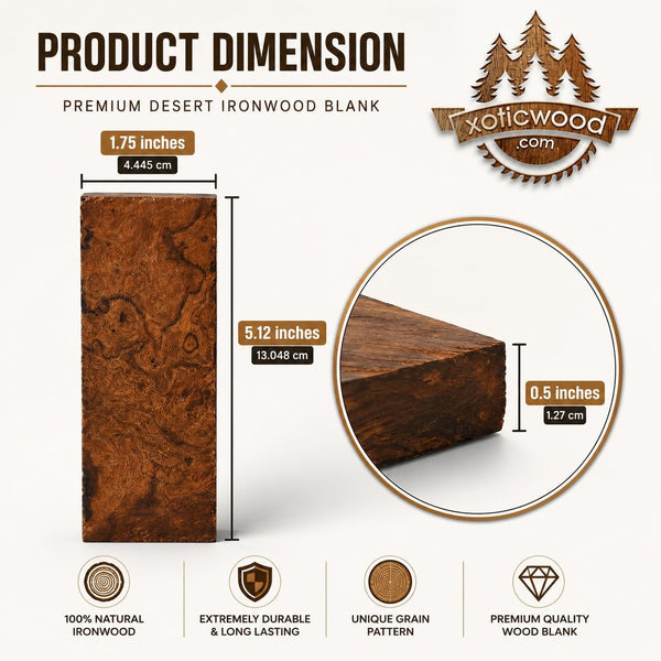 IECAP LLC Bookmatched Desert Ironwood Knife Handle Scales (Burl Ball Pattern) – Grade A, 1 Pair – Exotic Wood Knife Handle Material – Natural Iron