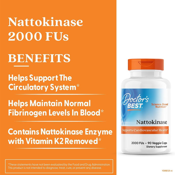 Doctor's Best Nattokinase 2000 FU Supplement for Men & Women - Supports Blood Flow, Heart Health, & Healthy Circulation, Nattokinase Enzyme