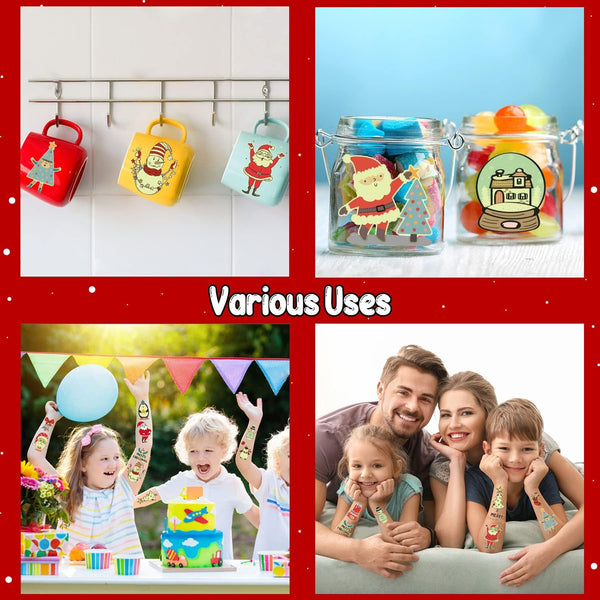 Christmas Temporary Tattoos Stocking Stuffers for Kids Boys Girls, Glow in the Night Dark Kids Tattoos, Christmas Party Favors Supplies
