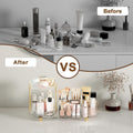 Makeup Organizer Countertop for Vanity, Rotating Perfume Tray with 5-Compartment Cosmetic and Skincare Organizers, Multi-Purpose Desk Storage