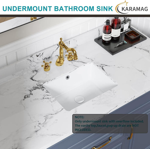 16 Inch Undermount Bathroom Sink Small Rectangle Undermount Sink White Ceramic Under Counter Bathroom Sinks with Overflow (15.70"x11.69")