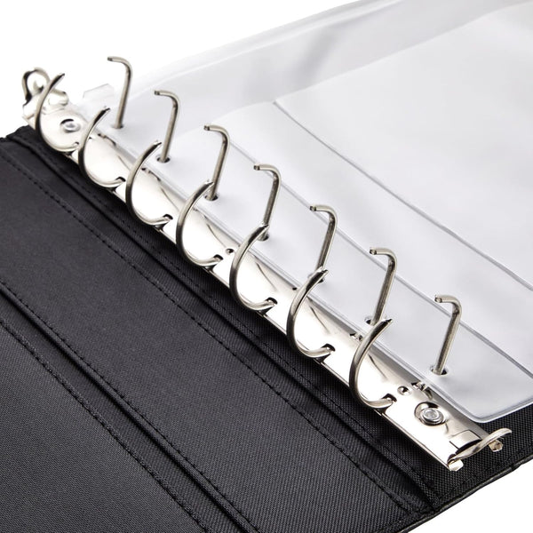 Juvale Check Binder - Black Faux Leather, 7-Ring, 14 x 10 in, Fits 600 Checks - Business Checkbook Binder & Cover with Pen Loop, Checkbook Holder