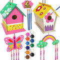 Crafts for Kids Ages 4-8 - 4 Pack DIY Bird House Wind Chime Kit - Build and Paint Birdhouses Wooden Arts Kits Easter Basket Stuffers Gifts for