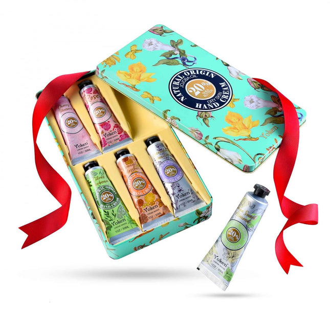 20% Shea Butter Hand Cream Gift Set, Instant Moisturizing Hand Cream for Women Dry Hands with Delicate Tin, Floral-Scent