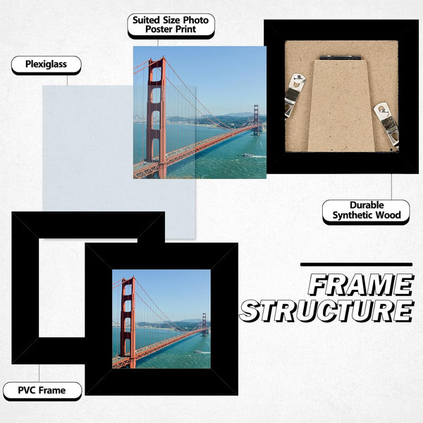 3x3 Picture Frame Black for Tabletop or Wall Hanging, Strudy and Lightweight 3 x 3 Frame, Wall Gallery Photo Frame with Shatter Resistant