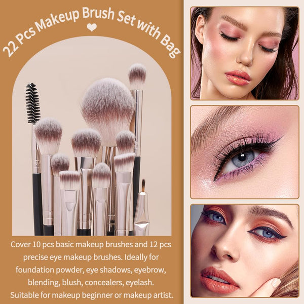 MAGEFY Makeup Brushes, 22 Pcs Professional Premium Synthetic Makeup Brush Set with Case, Foundation Eyeshadow Brush Travel Make up Brushes Set