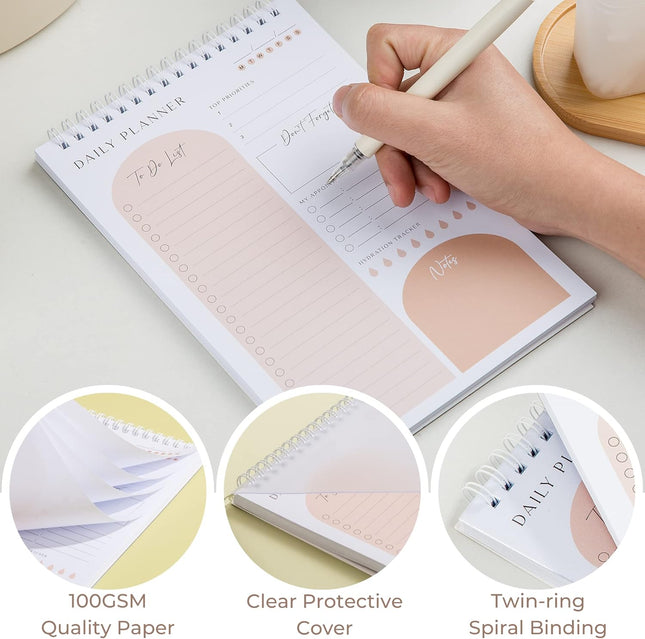 Daily Planner to Do List Notepad 60 Undated Pages,Apricot,Twin-Ring Spiral Bindl