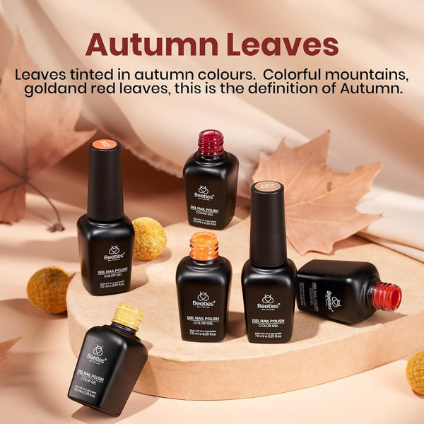 Beetles Fall Gel Polish Set, Autumn Leaves Collection, Burgundy Red Brown Colors | 6 Colors Orange Yellow Gel Polish Kit for Nails Soak Off UV LED