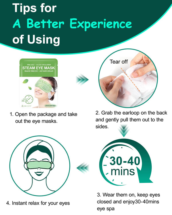 16 Packs Steam Eye Masks for Dry Eyes, Self Heating Warm Compress for Eyes Fatigue & Puffiness Relief, Disposable Heated Eye Mask Travel
