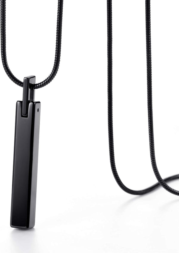MOO&LEE Men's Tungsten Steel Bar Pendant Necklace with 22 Inches Stainless Steel Snake Chain Black