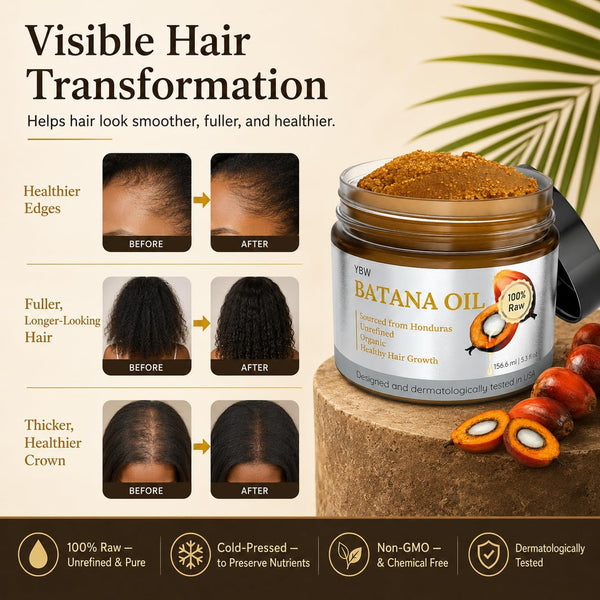 YBW Batana Oil for Hair Growth Dr. Sebi Organic, Natural, Pure and 100% Raw Batana Oil Paste from Honduras - Botana Enhances Hair Thickness,
