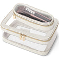 Travel Clear Makeup Bag with Makeup Brush Bag, Leather Make up Case Toiletry Bag, Portable Cosmetic Bag Case, Transparent Waterproof Cosmetic
