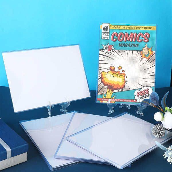 Zonon 5 Set Comic Book Display Case Set, Include Comic Book Sleeves and Clear Plastic Easels, 7.6 x 10.7 Inch Magazine Protectors for Collectors