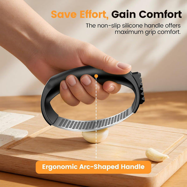 Garlic Press,Stainless Steel Garlic Mincer Crusher,Easy to Use and Clean,Ergonomic Handle,Easy Kitchen Gadget for Effortless Smashing,Kitchen