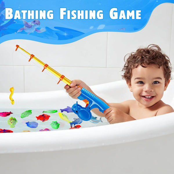 CozyBomB™ Magnetic Fishing Toys Game Set for Kids | Water Table Bathtub Kiddie Pool Party Pole Rod Net, Outdoor Plastic Floating Fish, Toddler