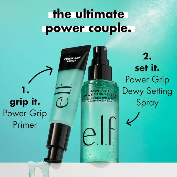 E.L.F. Power Grip Dewy Setting Spray, Ultra Fine Mist Made with Hyaluronic Acid, Grips Makeup for a Hydrated, Dewy Finish, Vegan & Cruelty-Free