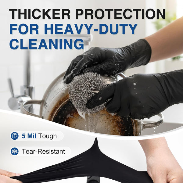 Schneider Black Nitrile Gloves, Gloves Disposable Latex Free, Powder Free Black Large 100