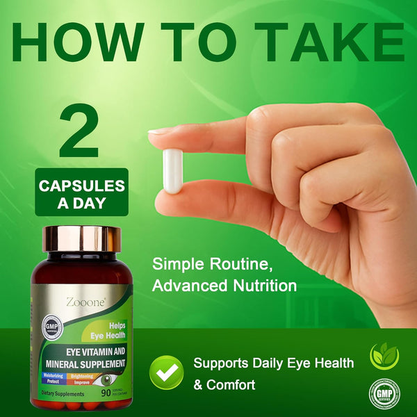 Zooone- 90Pcs Lutein Eye Vitamins Supplement for Macular Health and Dry Eye, Contains Lutein, Zinc, Vitamins C/E & Zeaxanthin to Support Eye Health