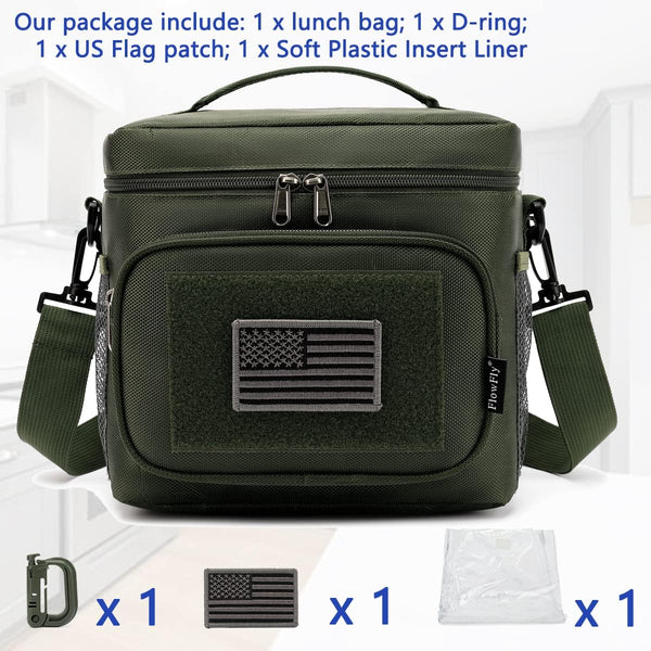 FlowFly Tactical Lunch Bag Large Insulated Lunch Box Cooler Tote for Men, Women with MOLLE/PALS Webbing (Army#Green, Medium) Army#Green Medium