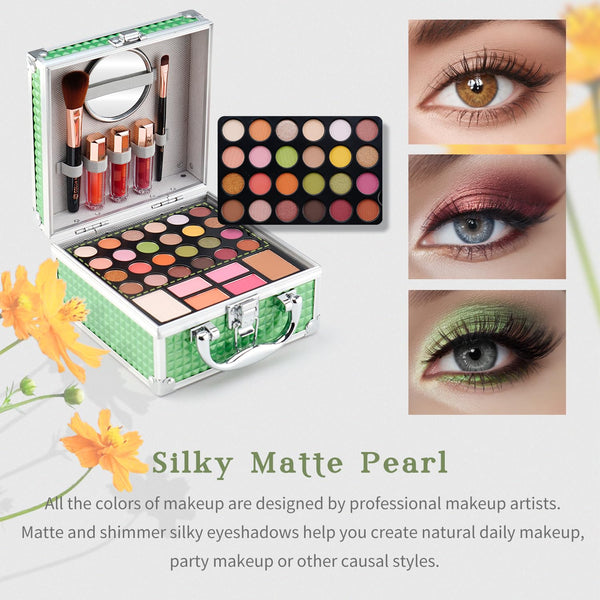 Color Nymph Beginner Makeup Kit for Teens with the Small Cosmetic Train Case Included 24-Colors Eyeshadow Palette Blushes Bronzer Highlighter